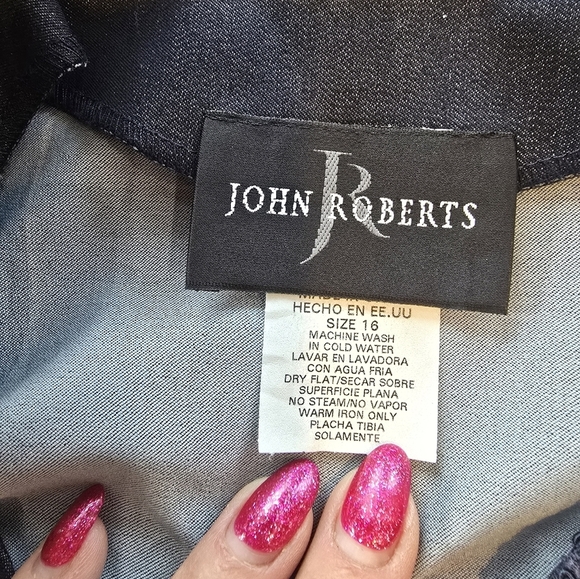 John Roberts Navy Black Embroidered Sleeveless Button Front Dress 16 - Picture 8 of 9